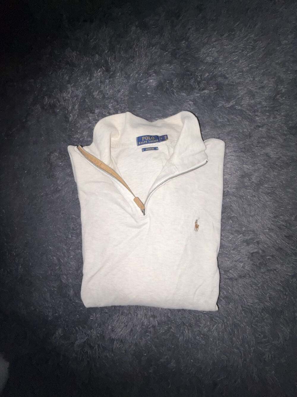 Polo Ralph Lauren Estate-Rib Quarter-Zip Pullover Size L Cream